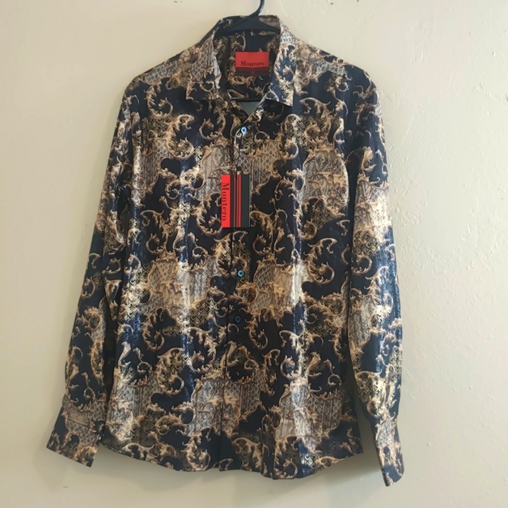NWT men's Montero black/gold button down shirt size Med